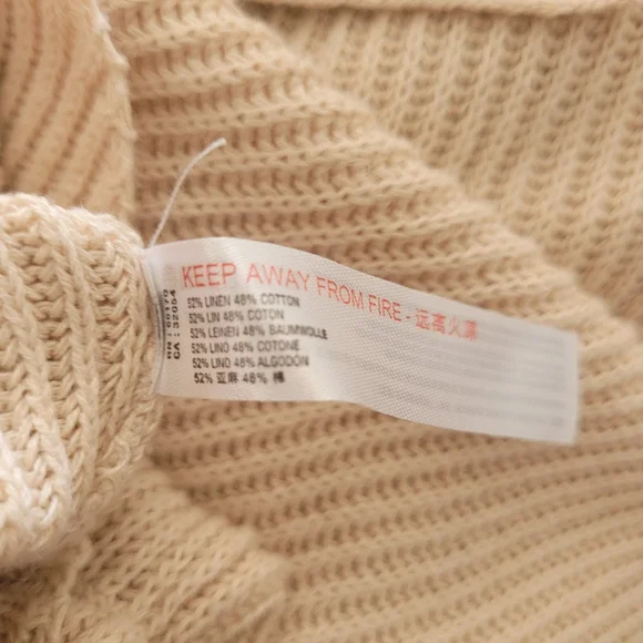 Free People FP Beach Picnic Sweater Romper Womens M Beige Linen Cotton Oversized - Picture 9 of 9